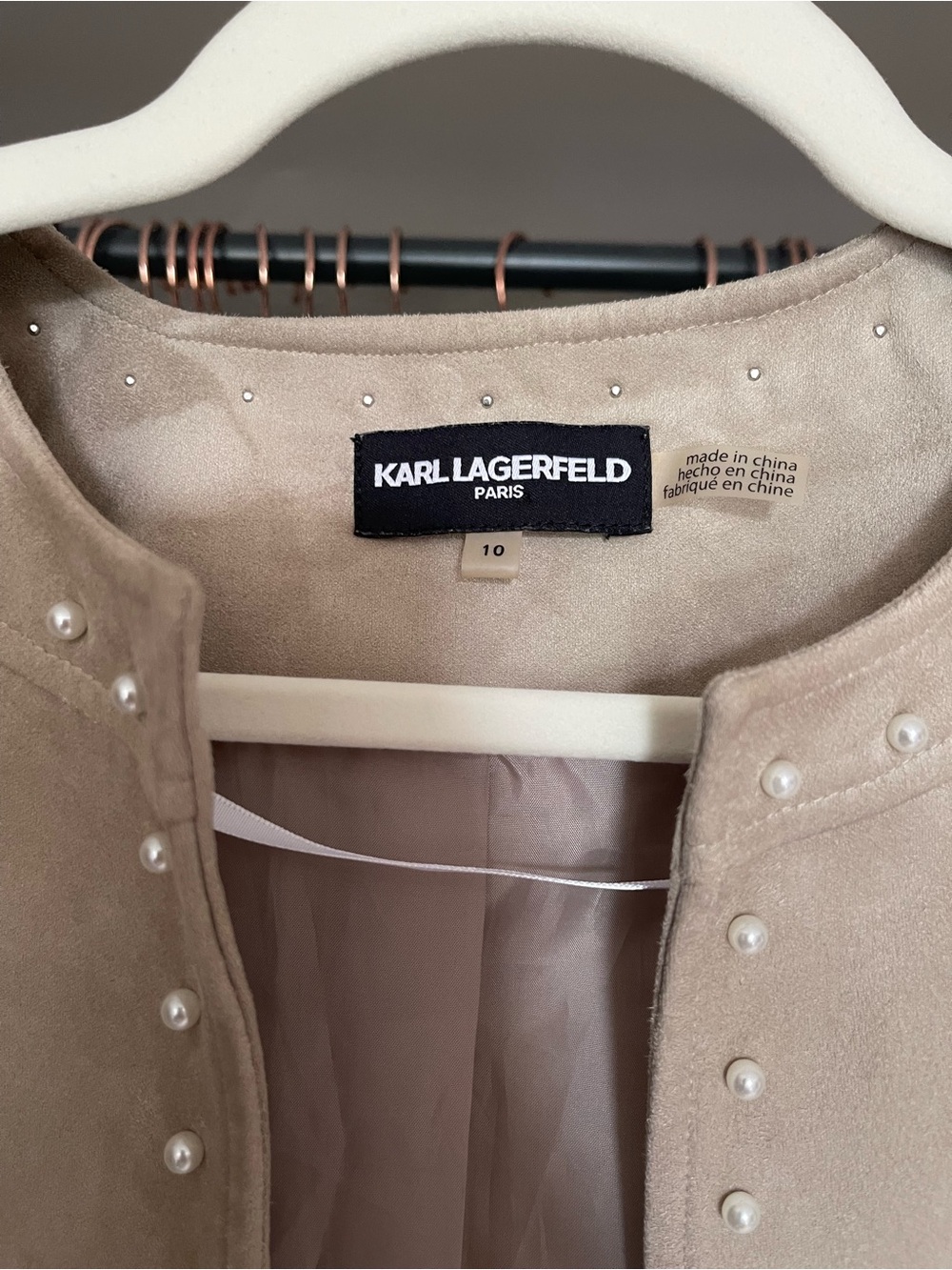 Karl Lagerfeld Paris Embellished Long Jacket Beige